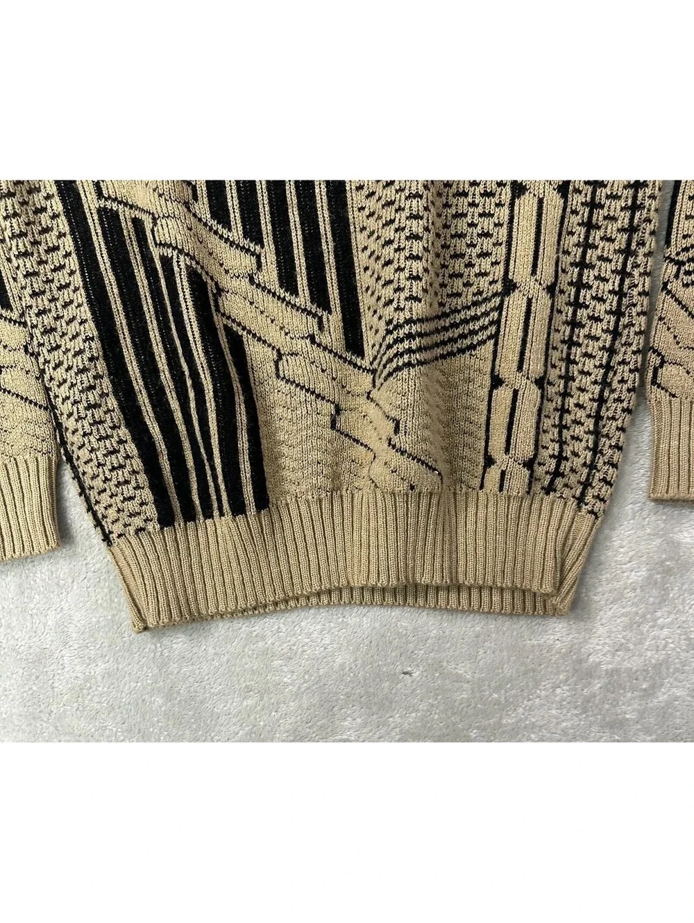 Vintage 1990s 3D Sweater Mens Medium Brown Geometric Knit Made in USA Jondel